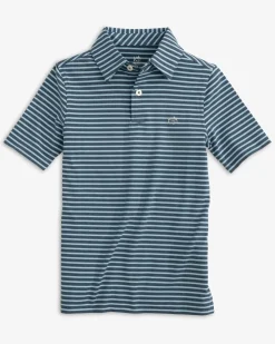 Boys Ryder Heather Marin Stripe Performance Polo Shirt<Southern Tide Best Sale