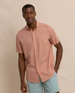 Linen Rayon Vacation Views Short Sleeve Sport Shirt<Southern Tide Cheap