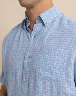 Linen Rayon White Lotus Short Sleeve Sport Shirt<Southern Tide Store